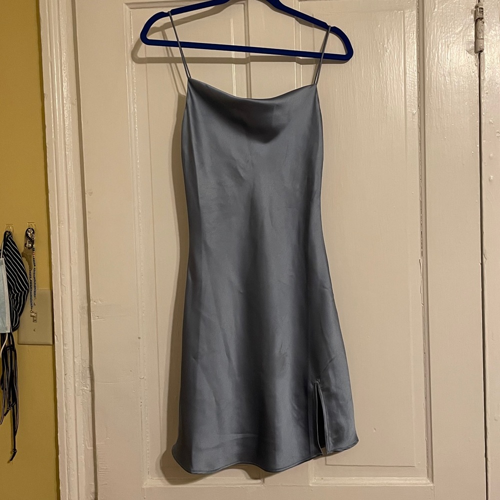 Silver silk mini dress